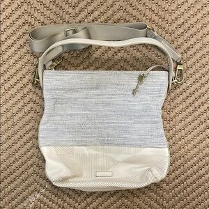 Fossil Maya Hobo Canvas Leather Cream Light Blue Crossbody